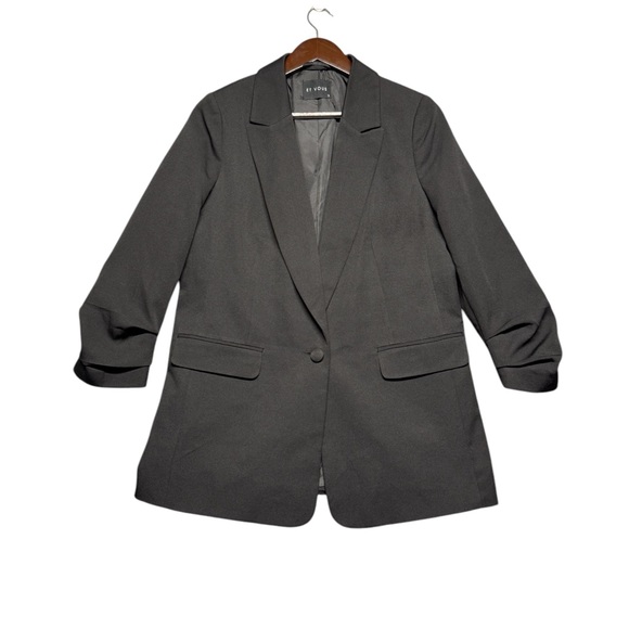 ET VOUS Women’s Ruched Sleeve Blazer Size 12 Black One Button Single Breasted - Picture 1 of 13
